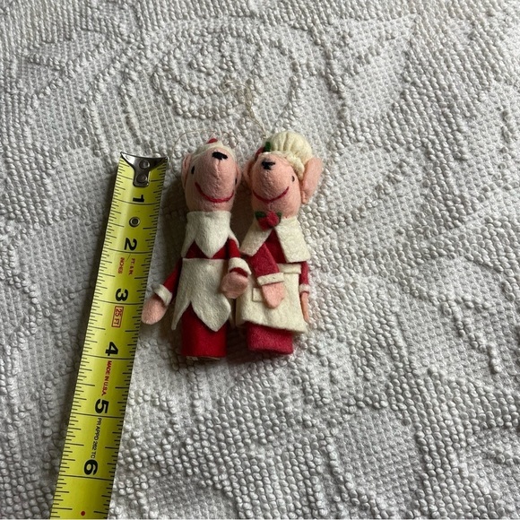 Vintage Mid Century Felt Mouse Christmas Ornaments Mr. Mrs Claus - Picture 2 of 5